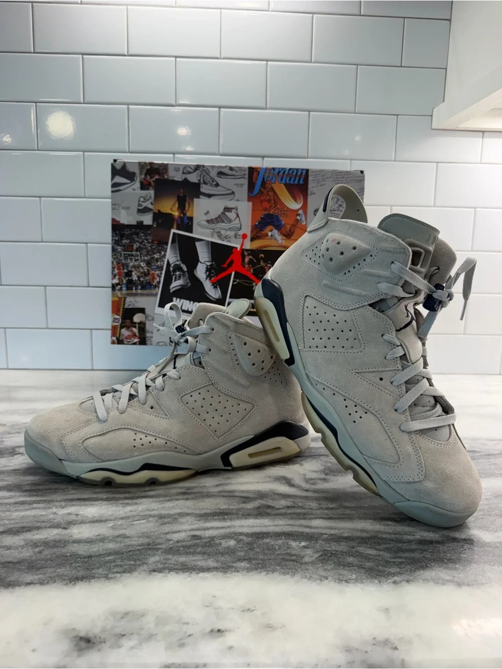 Air Jordan 6 Men's Suede High-Top Sneakers in Light Grey